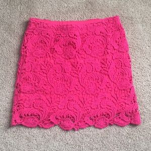 Say what? hot pink lace mini skirt